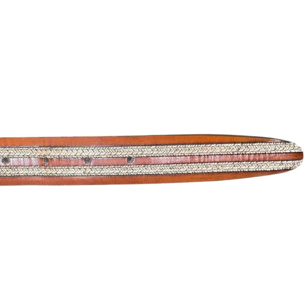 Crookhorn Leather Belt with Braided & Stitched Inlay | Handmade in USA | Size 36